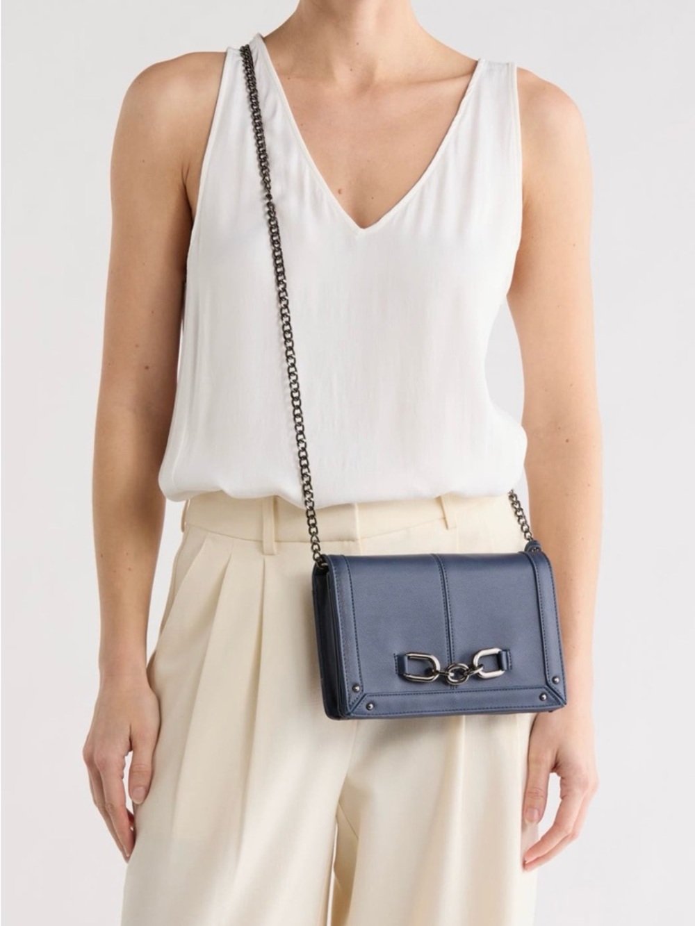 Steve Madden Navy Leather Chain Shoulder Crossbody Bag